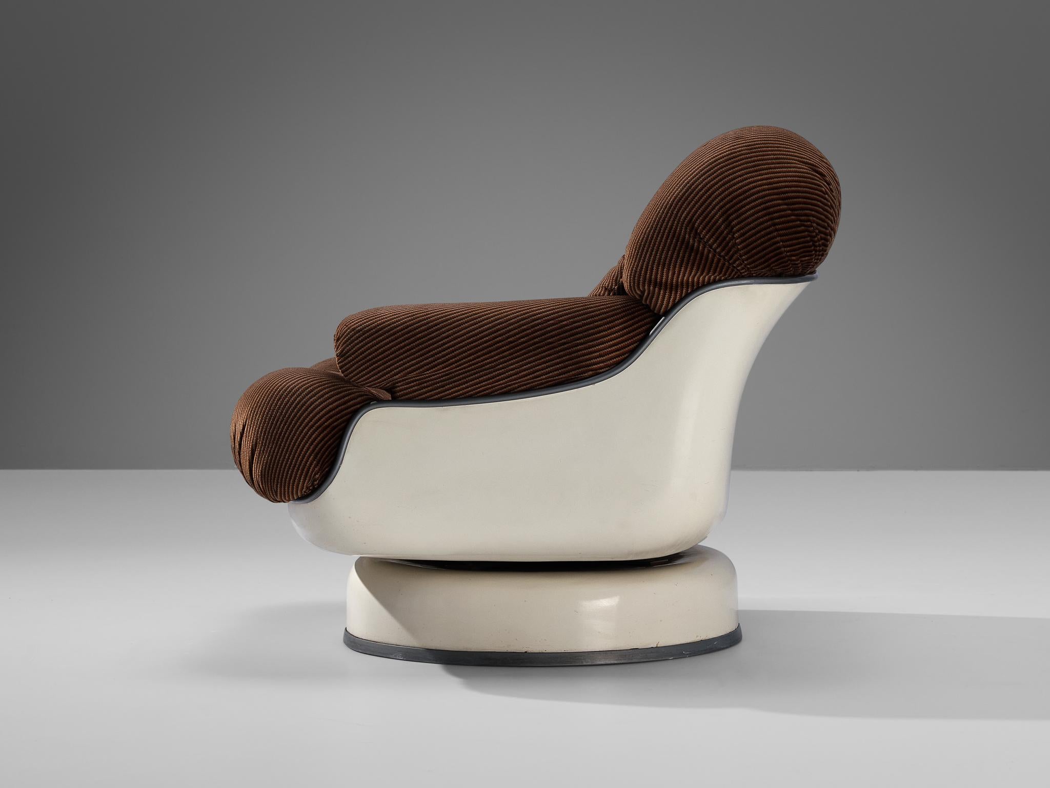 70s Italian Pair of Lounge Chairs in Fiberglass and Brown Upholstery 1