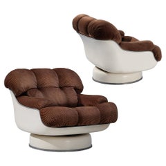 70s Italian Pair of Lounge Chairs in Fiberglass and Brown Upholstery