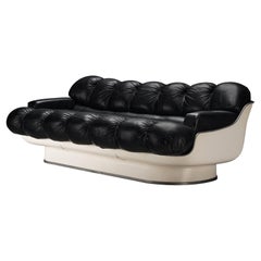 Vintage 70s Italian Sofa in Fiberglass and Black Leather 