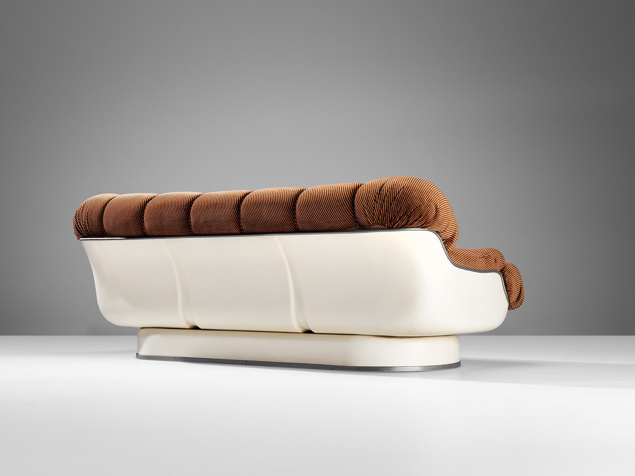 Post-Modern 1970s Italian Sofa in Fiberglass and Brown Striped Upholstery