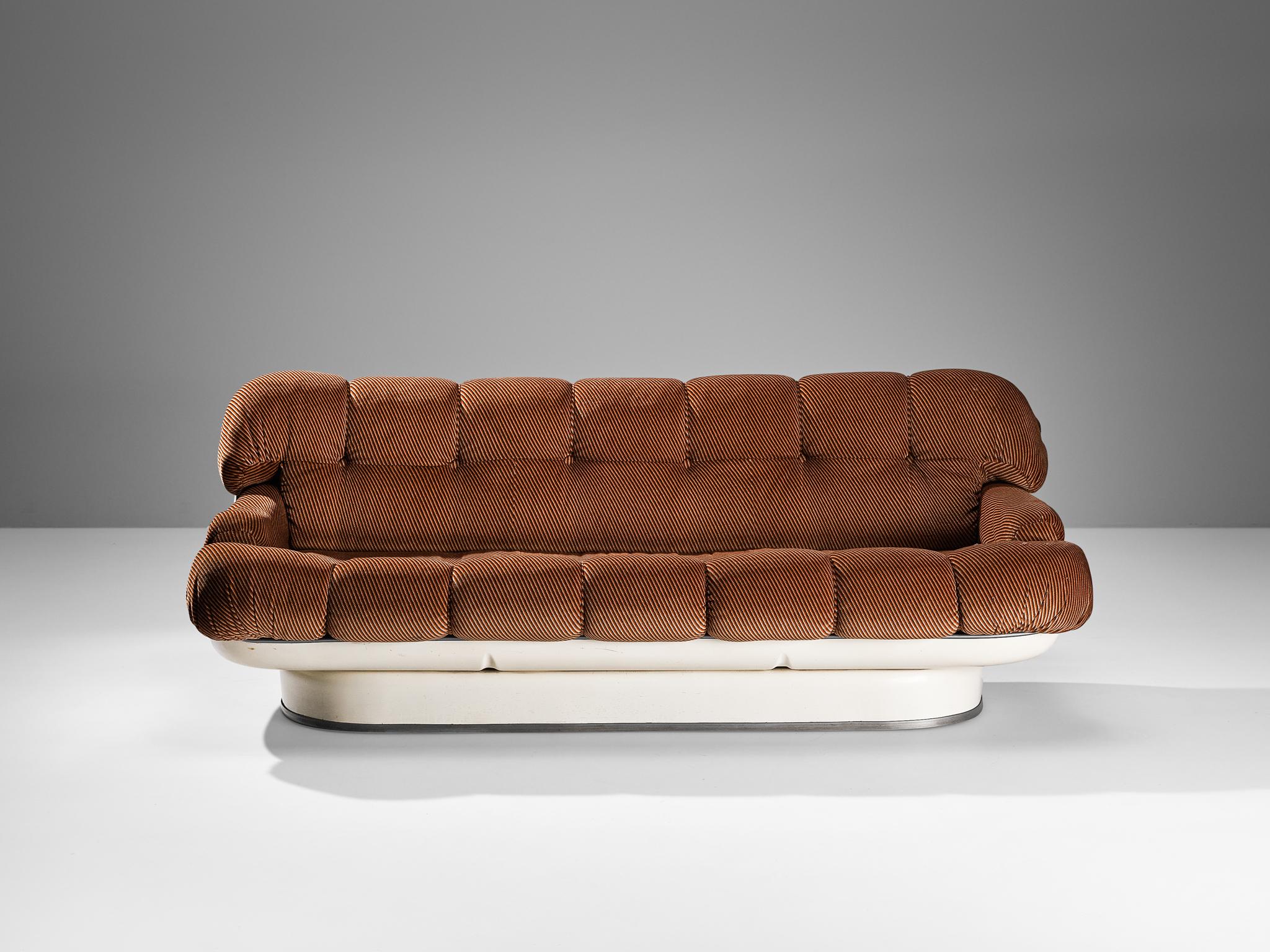 Late 20th Century 1970s Italian Sofa in Fiberglass and Brown Striped Upholstery