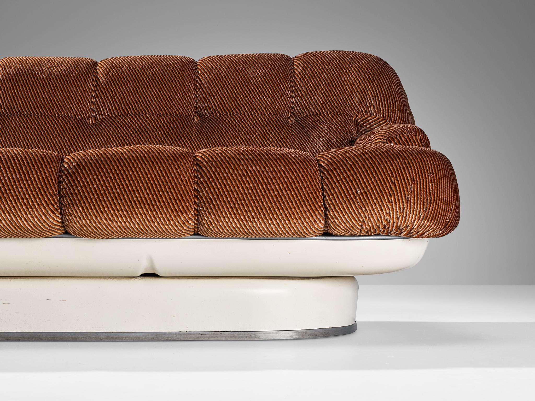 Fabric 1970s Italian Sofa in Fiberglass and Brown Striped Upholstery