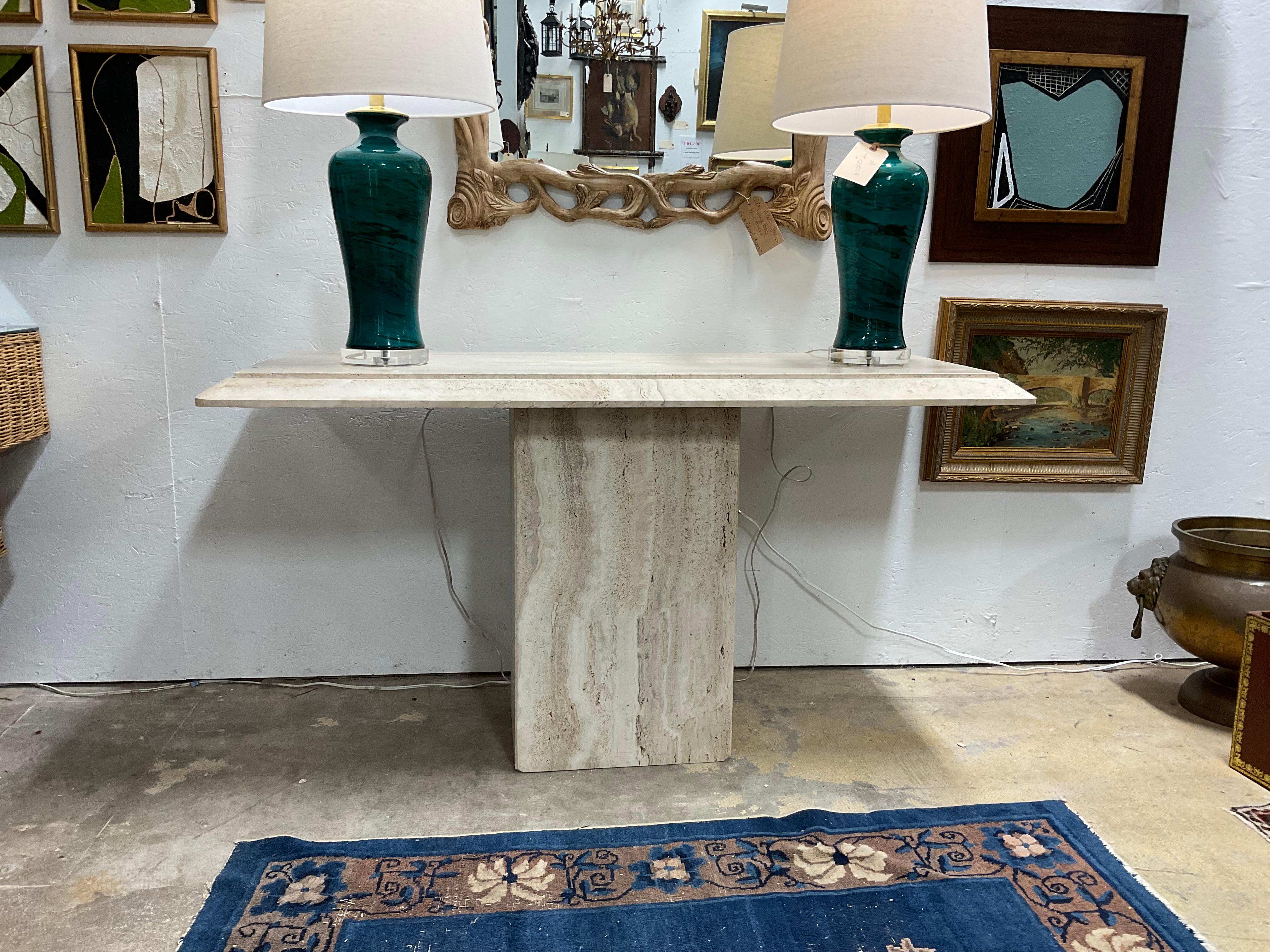 Post-Modern 70s Italian Travertine Modernist Console Table