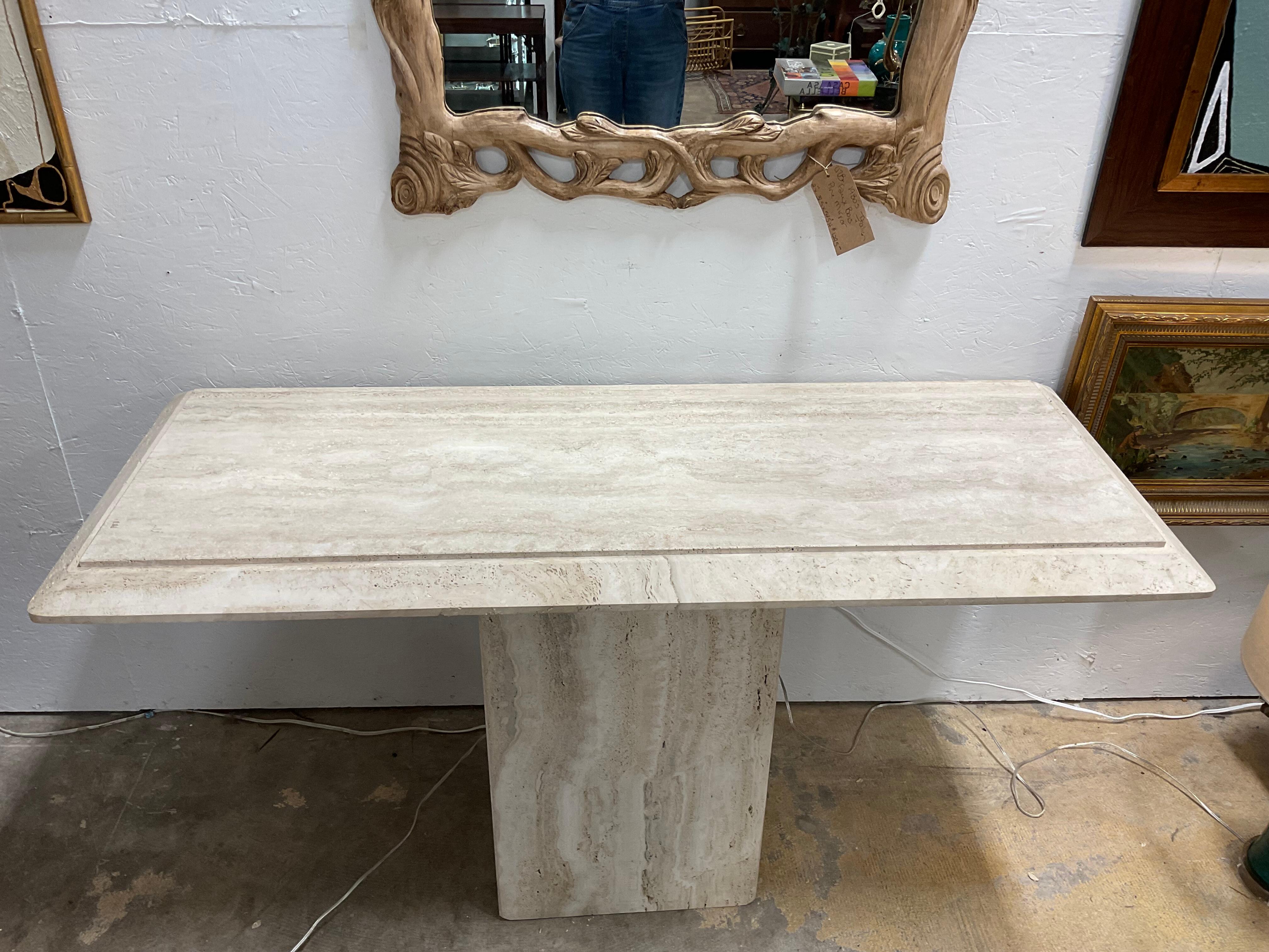 70s Italian Travertine Modernist Console Table In Good Condition In Marietta, GA