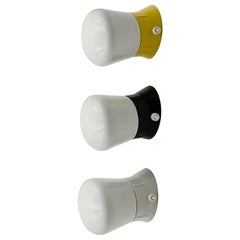 70s Italian Wall / Ceiling Lamps ARNO in white, black and yellow, set of 3