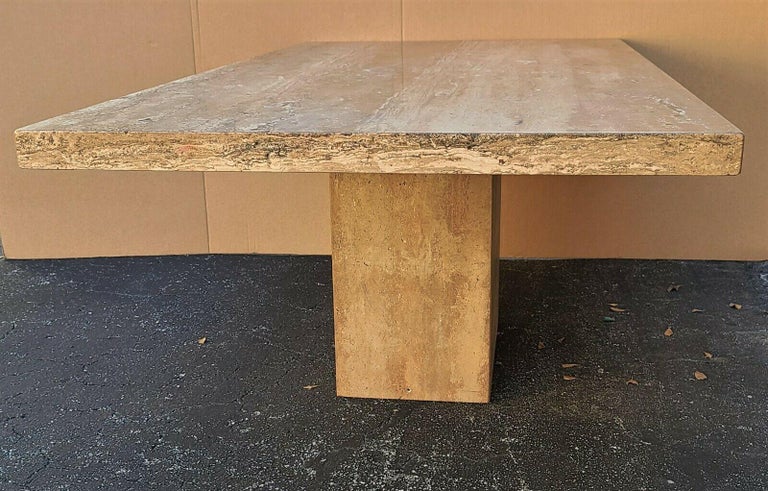 70's Italian Walnut Travertine Highly Polished Marble Dining Table For Sale 5