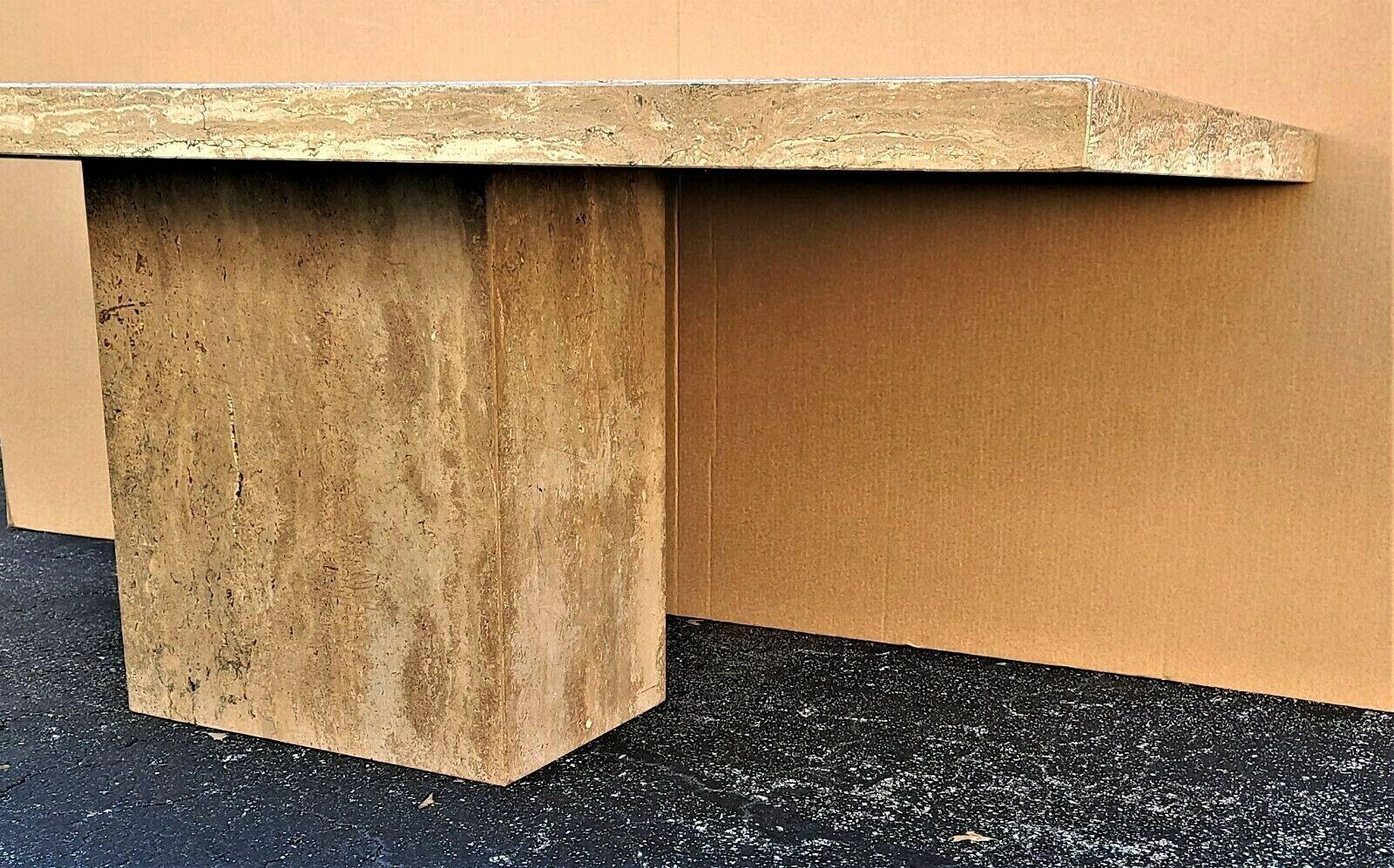Mid-Century Modern 70's Italian Walnut Travertine Highly Polished Marble Dining Table For Sale