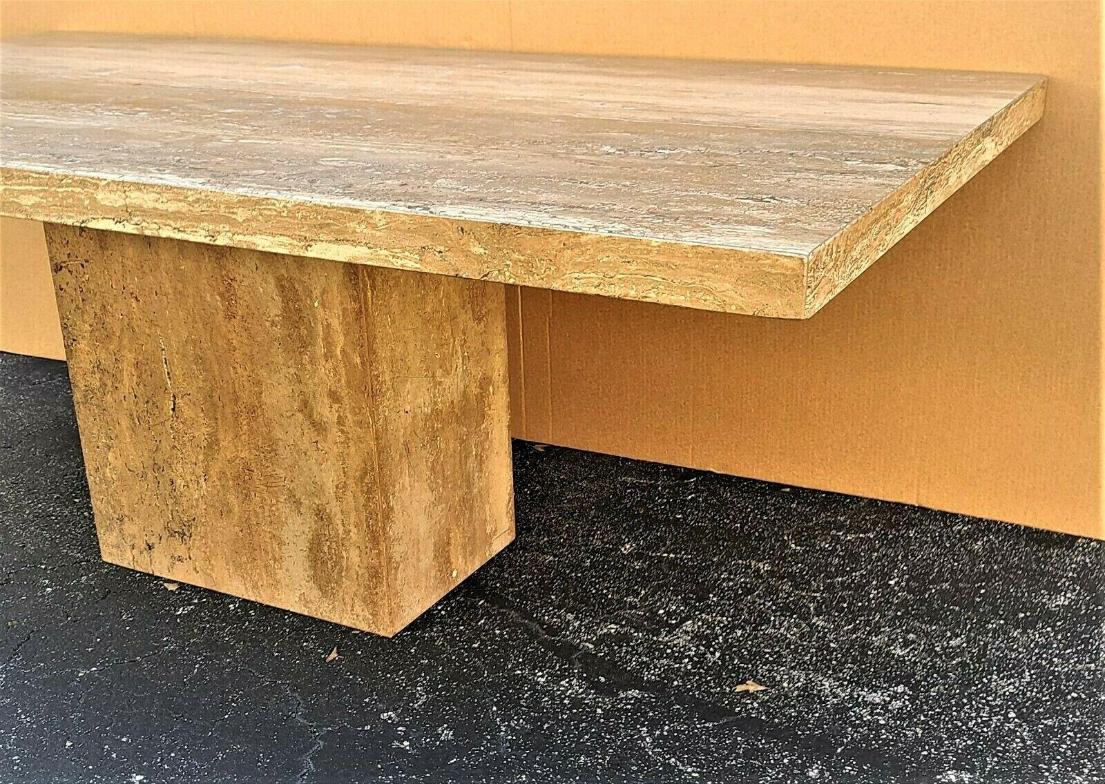 70's Italian Walnut Travertine Highly Polished Marble Dining Table In Good Condition For Sale In Lake Worth, FL