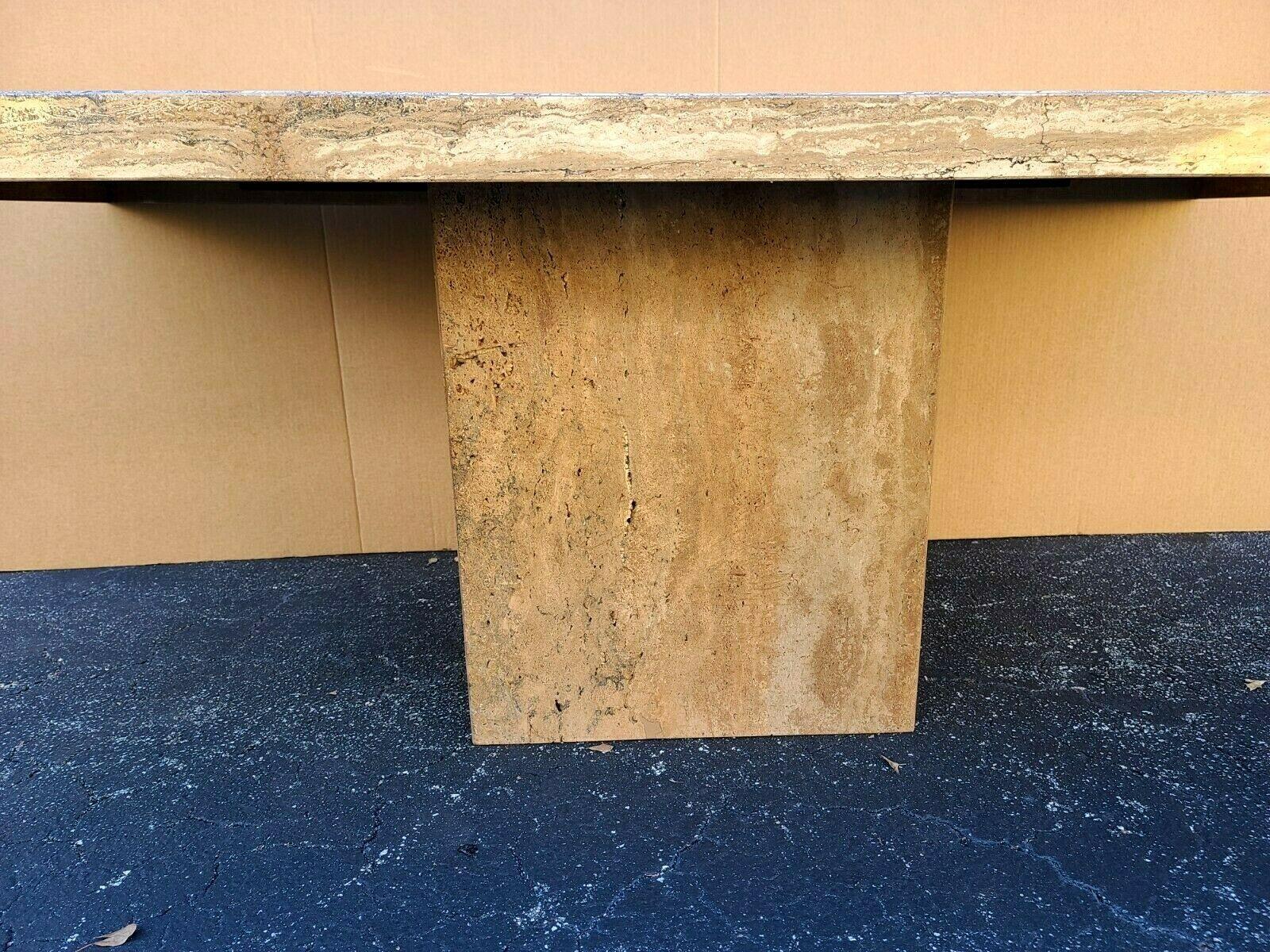 70's Italian Walnut Travertine Highly Polished Marble Dining Table For Sale 1