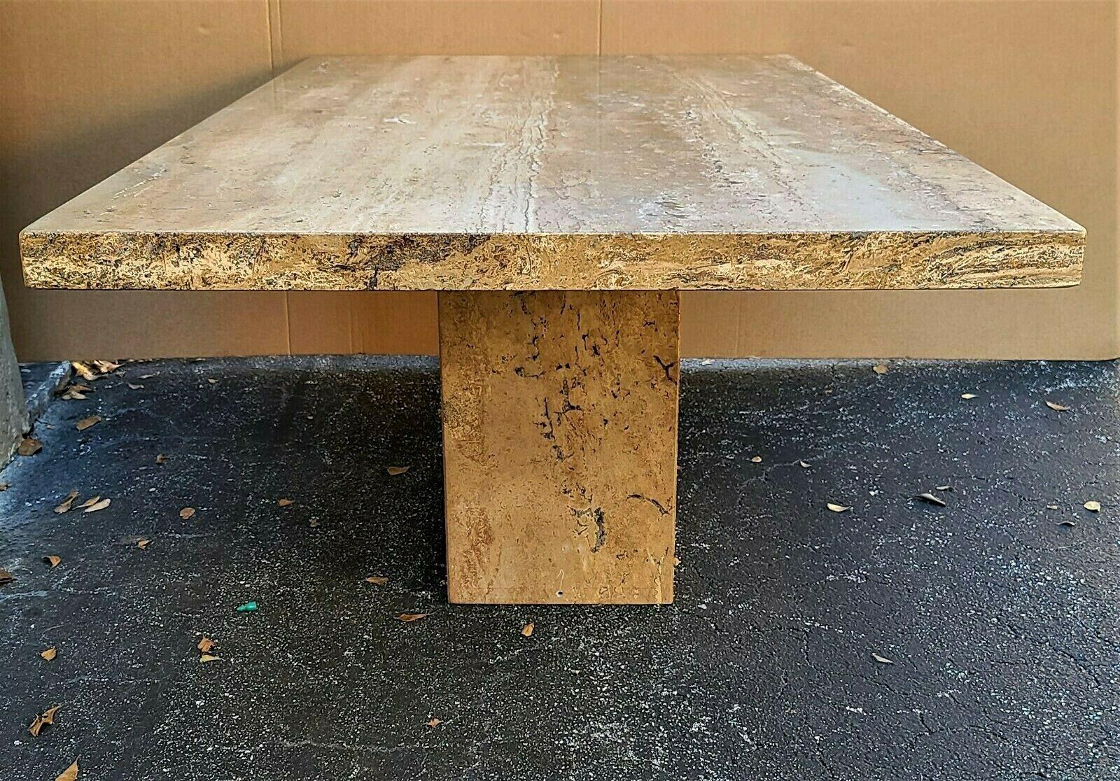 70's Italian Walnut Travertine Highly Polished Marble Dining Table For Sale 2