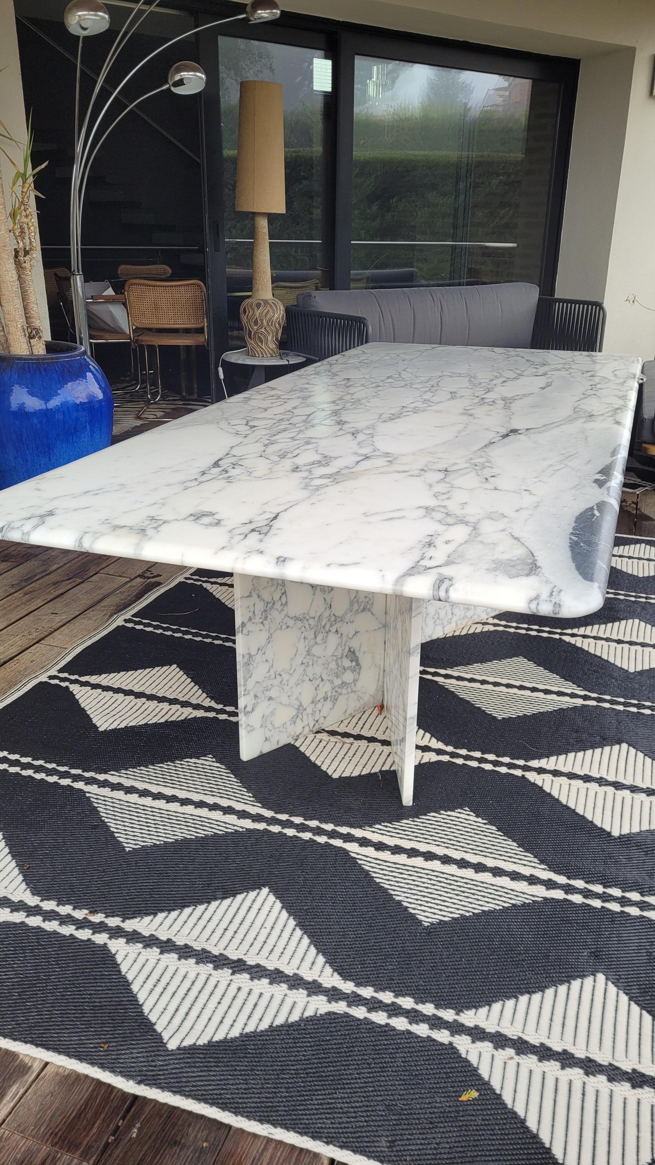 70s Italian White Grey Dining Table  or Desk table Carrara marble For Sale 6