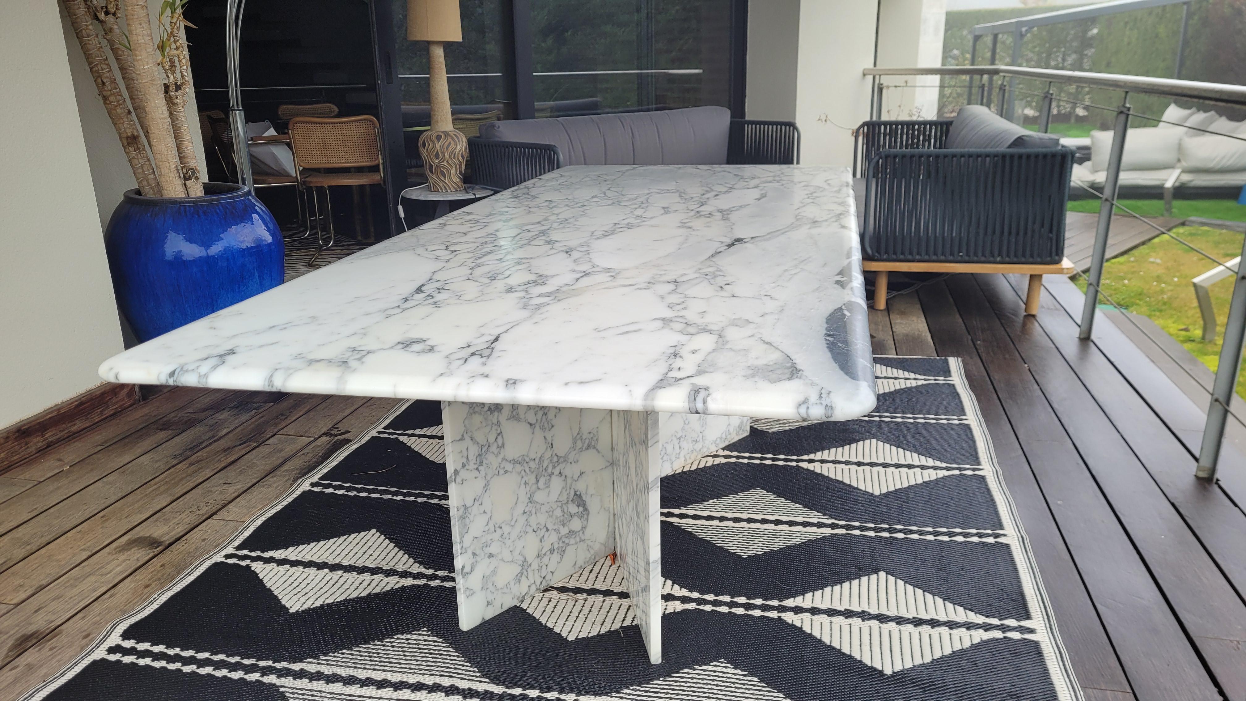 70s Italian White Grey Dining Table  or Desk table Carrara marble For Sale 7