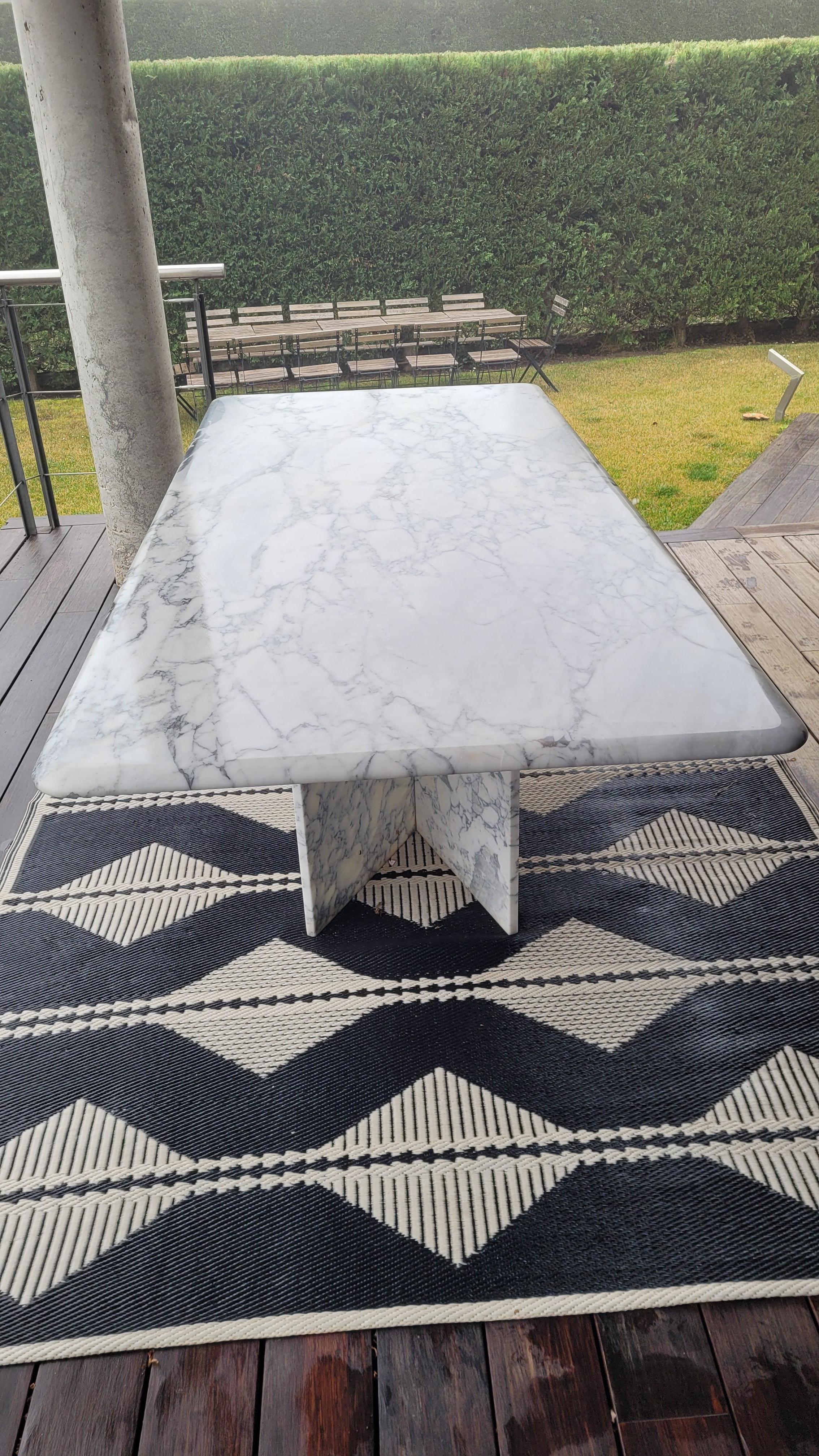 70s Italian White Grey Dining Table  or Desk table Carrara marble For Sale 9