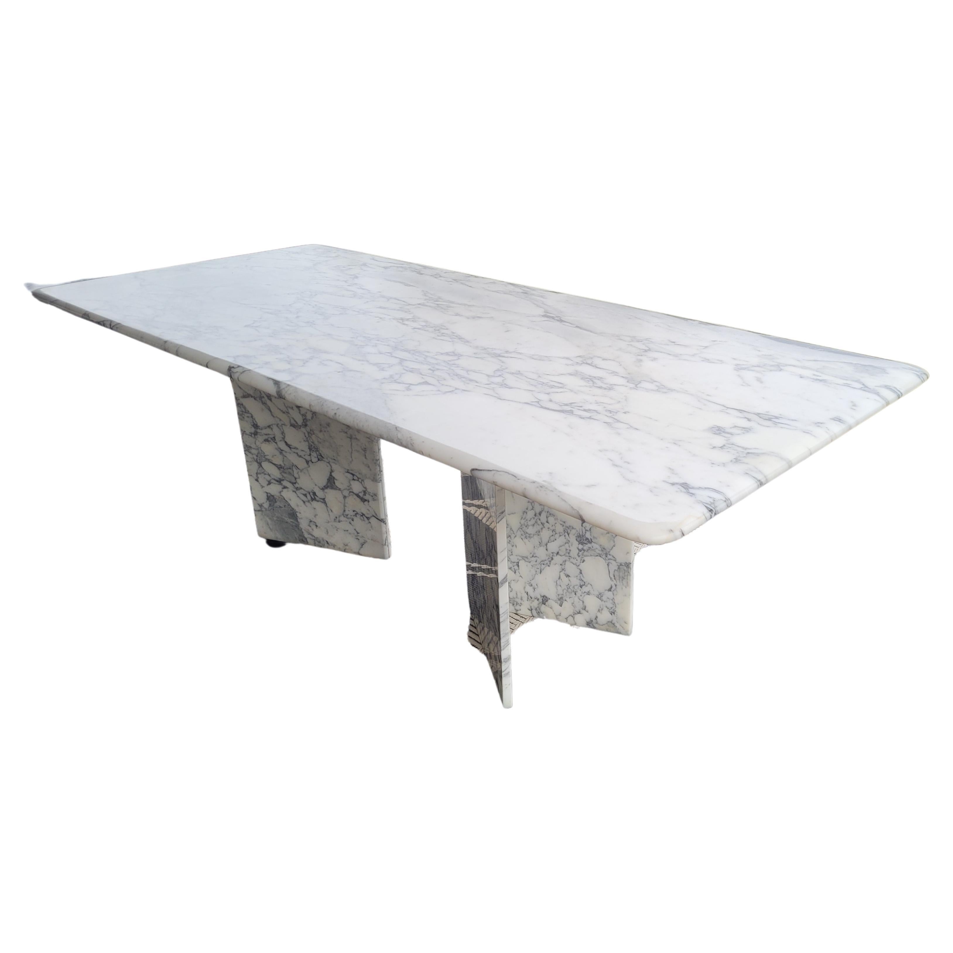 70s Italian White Grey Dining Table  or Desk table Carrara marble For Sale