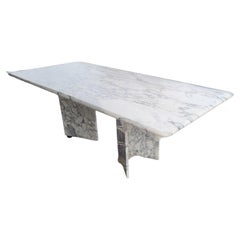 Retro 70s Italian White Grey Dining Table  or Desk table Carrara marble