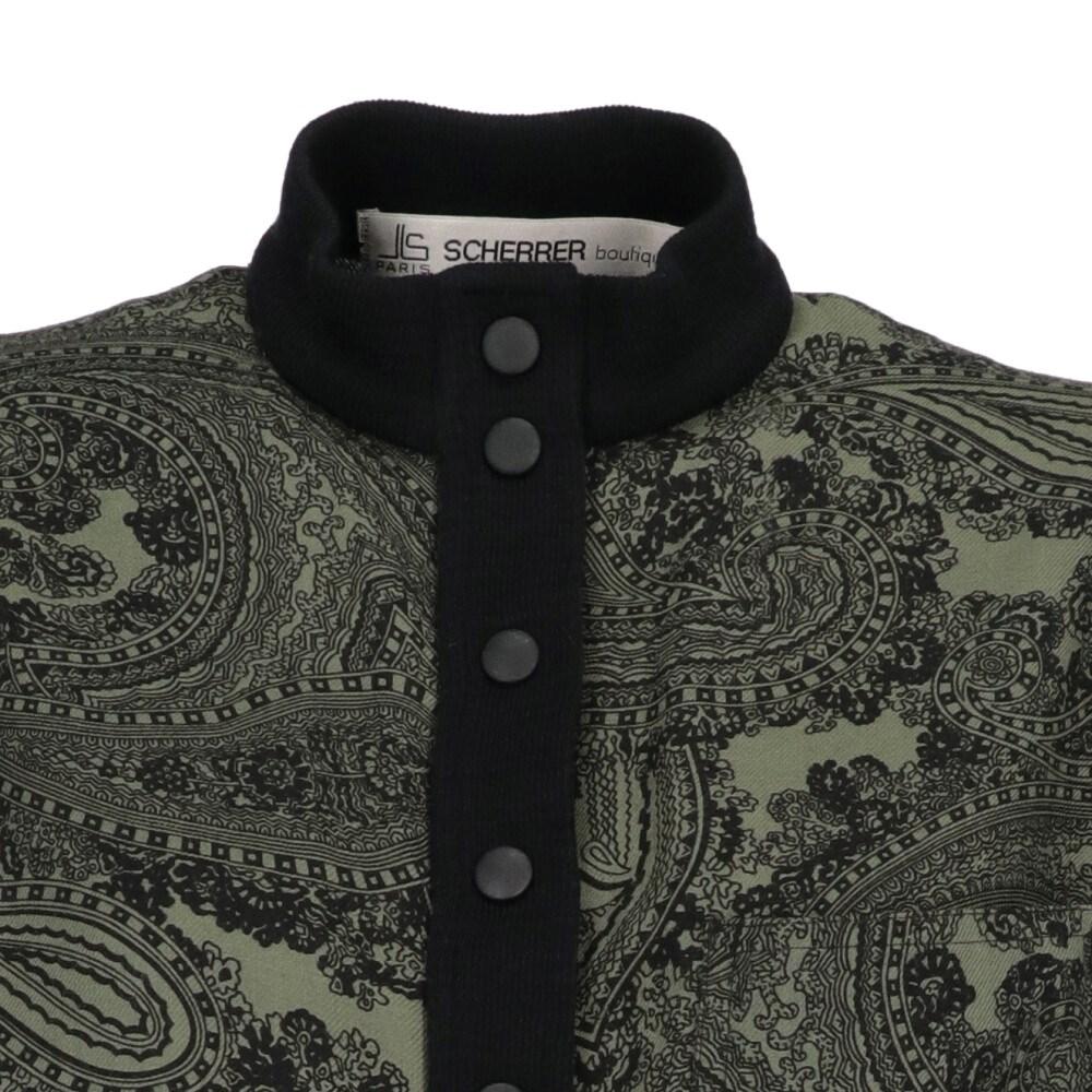 70s Jean-Louis Scherrer green wool sweater with black paisley pattern 1