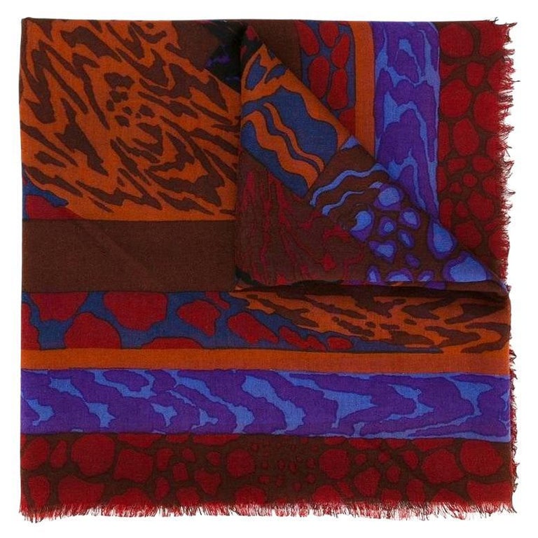 70s Jean Louis Scherrer multicolor silk and cashmere wool foulard at 1stDibs