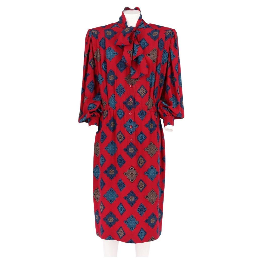 70s Jean-Louis Scherrer Vintage silk shirt midi dress with geometrical prints For Sale