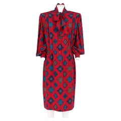 70s Jean-Louis Scherrer Vintage silk shirt midi dress with geometrical prints