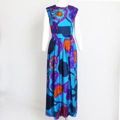 70s Jumpsuit Palazzo Wide Pant Silk Abstract Floral Print by Don Brown Couturier