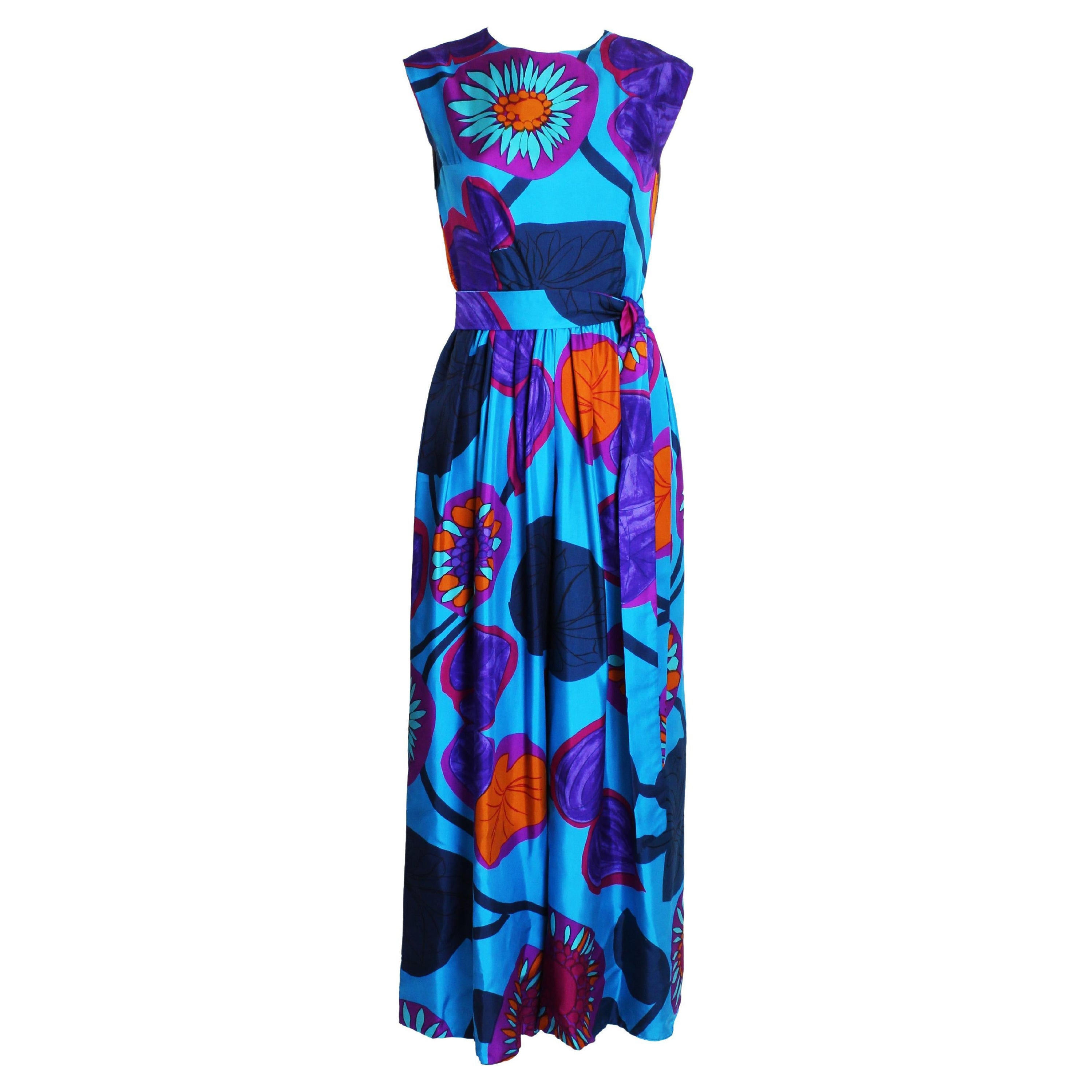 Combinaison Palazzo large en soie imprimée florale abstraite de Don Brown Couturier, années 70