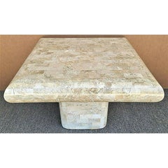 70's Karl Springer Style Tessellated Fossil Stone Coffee Center Side Table