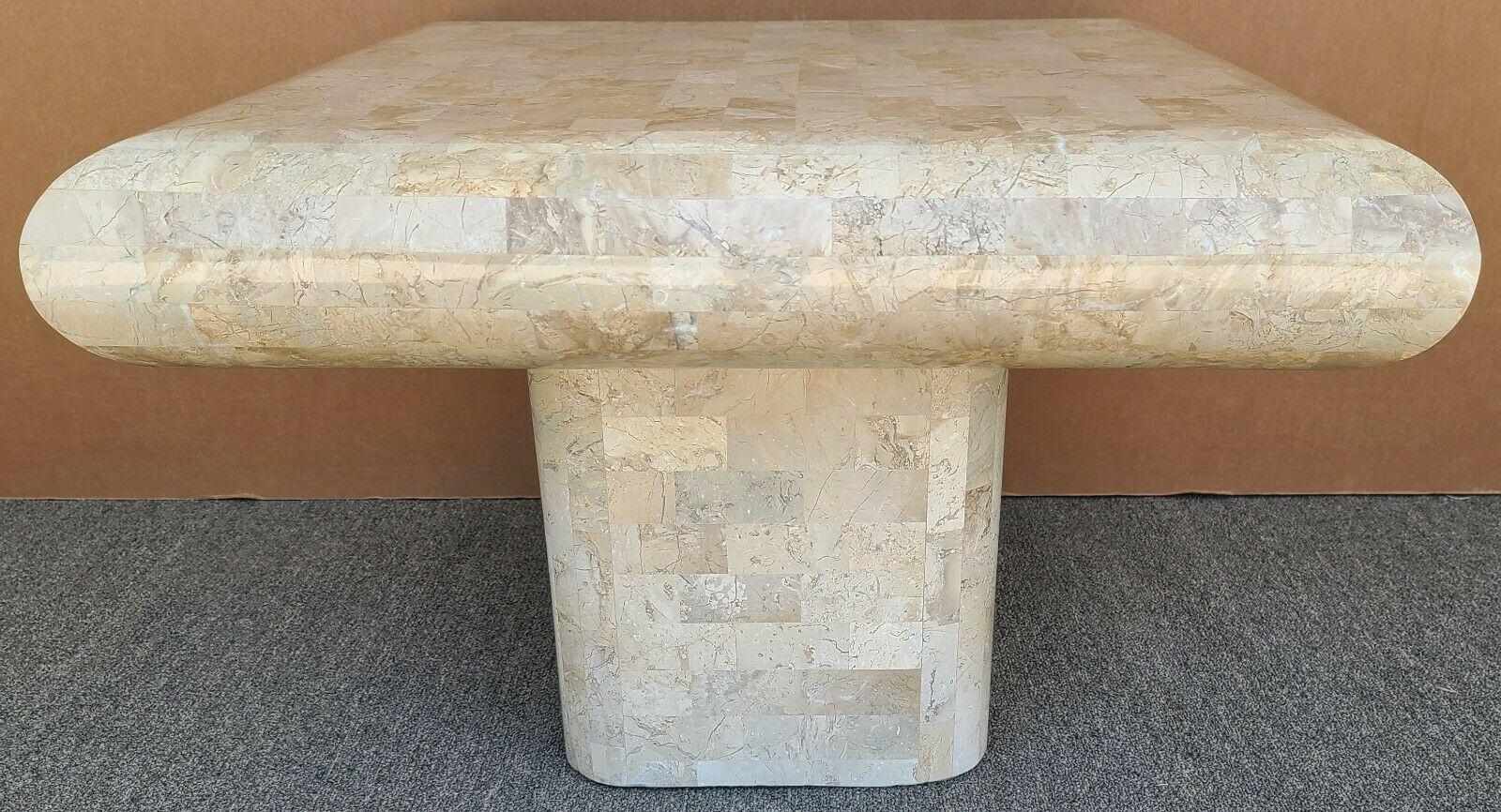 Mid-Century Modern 70's Karl Springer Style Tessellated Fossil Stone Coffee Center Side Table For Sale