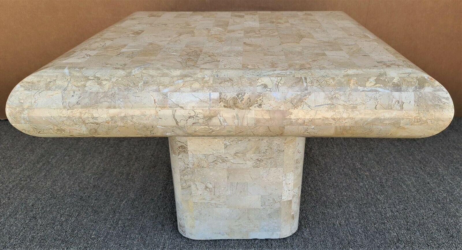 20th Century 70's Karl Springer Style Tessellated Fossil Stone Coffee Center Side Table For Sale