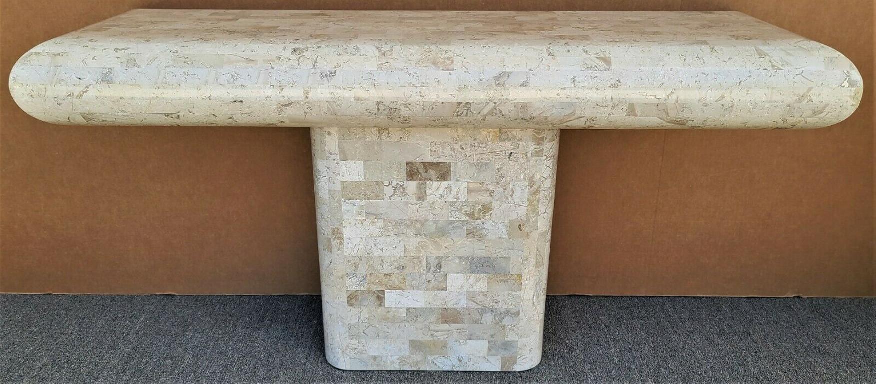 70's Karl Springer Style Tessellated Fossil Stone Console Sofa Table 4