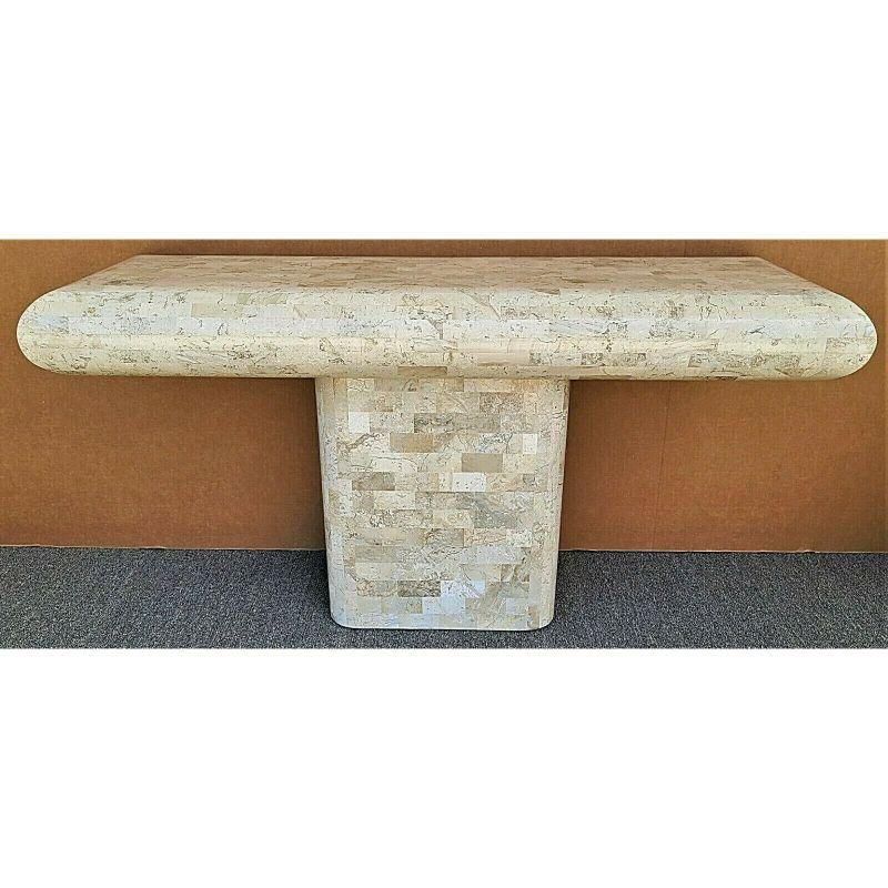 Mid-Century Modern 70's Karl Springer Style Tessellated Fossil Stone Console Sofa Table