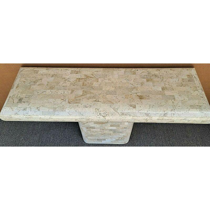 Late 20th Century 70's Karl Springer Style Tessellated Fossil Stone Console Sofa Table