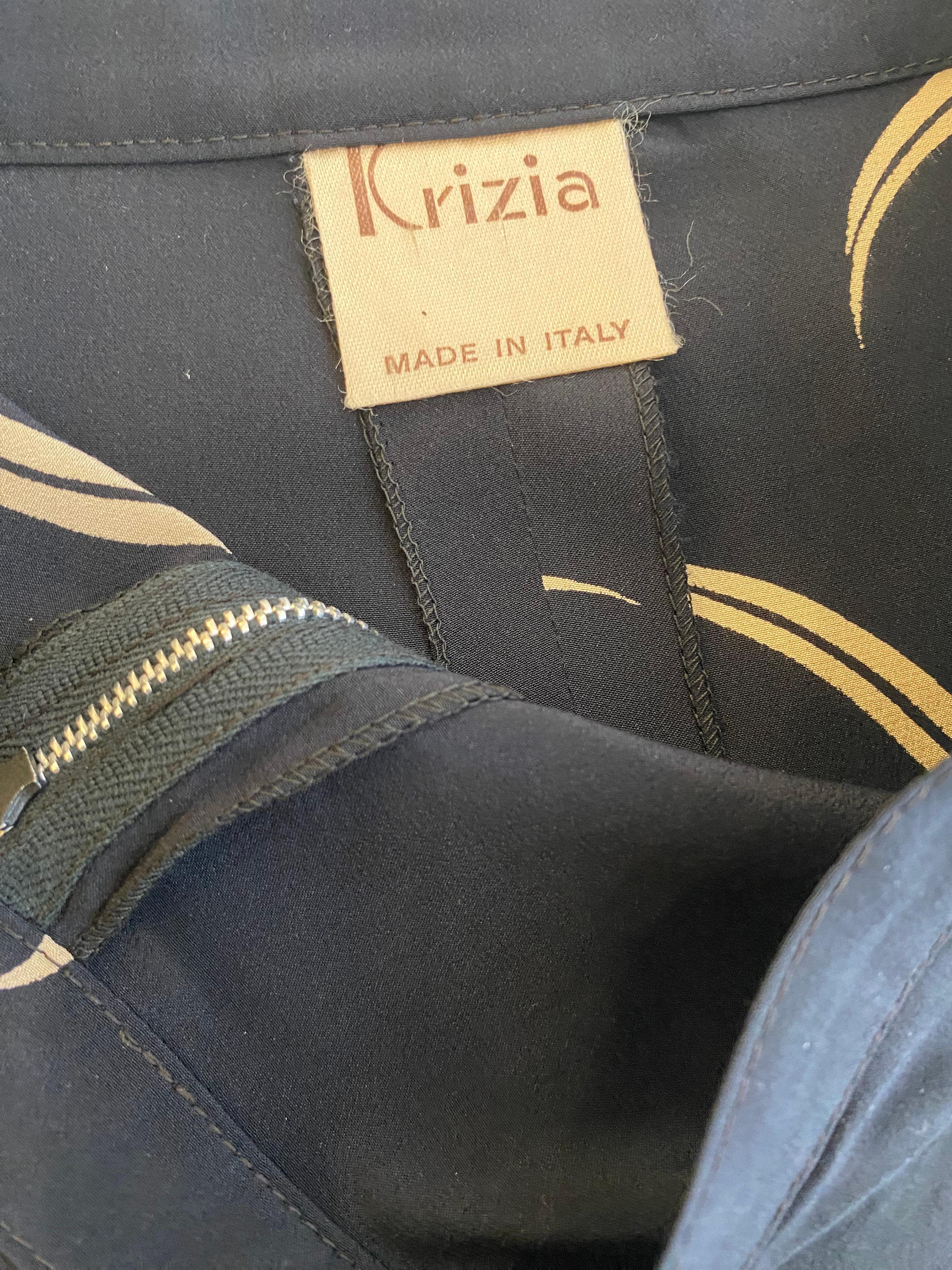 70s Krizia Black Silk Floral Print Crop Top and Pant set For Sale 5