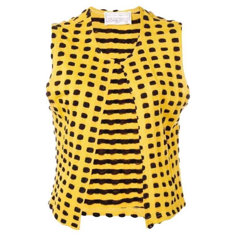 70s Krizia Vintage black and yellow wool open vest For Sale at 1stDibs