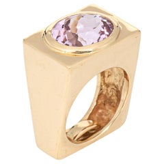 70s Kunzite Square Ring Sz 6.5 Heavy Band Vintage 14k Yellow Gold Fine Jewelry