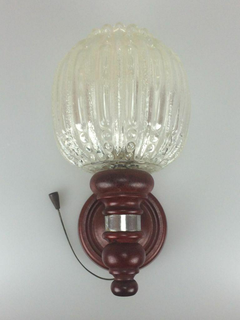 70s Lamp Light Wall Lamp Wood Chrome Glass Space Age Design For Sale 1