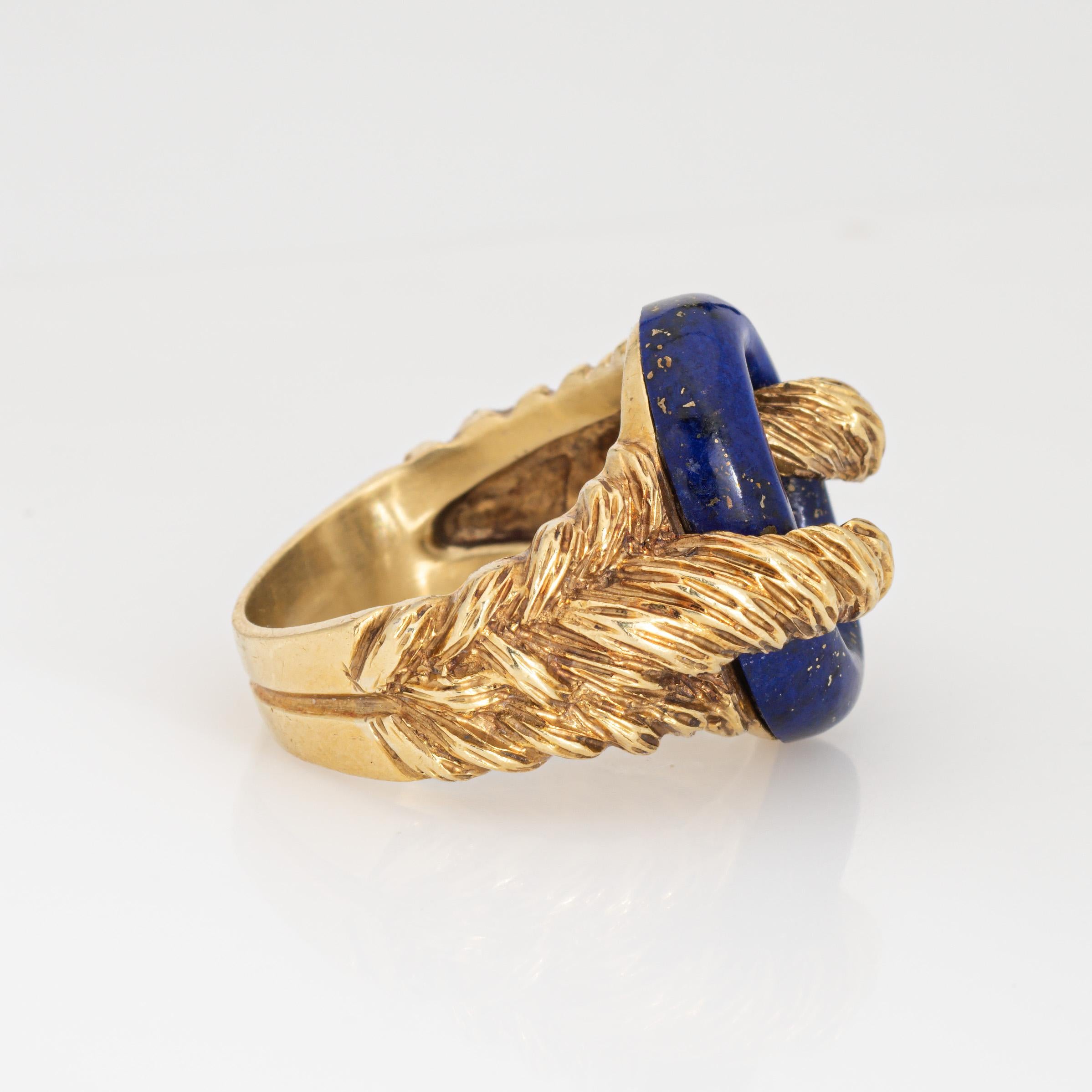 Modern 70s Lapis Lazuli Ring Oval Vintage 18k Yellow Gold Sz 6.75 Fine Estate Jewelry  For Sale