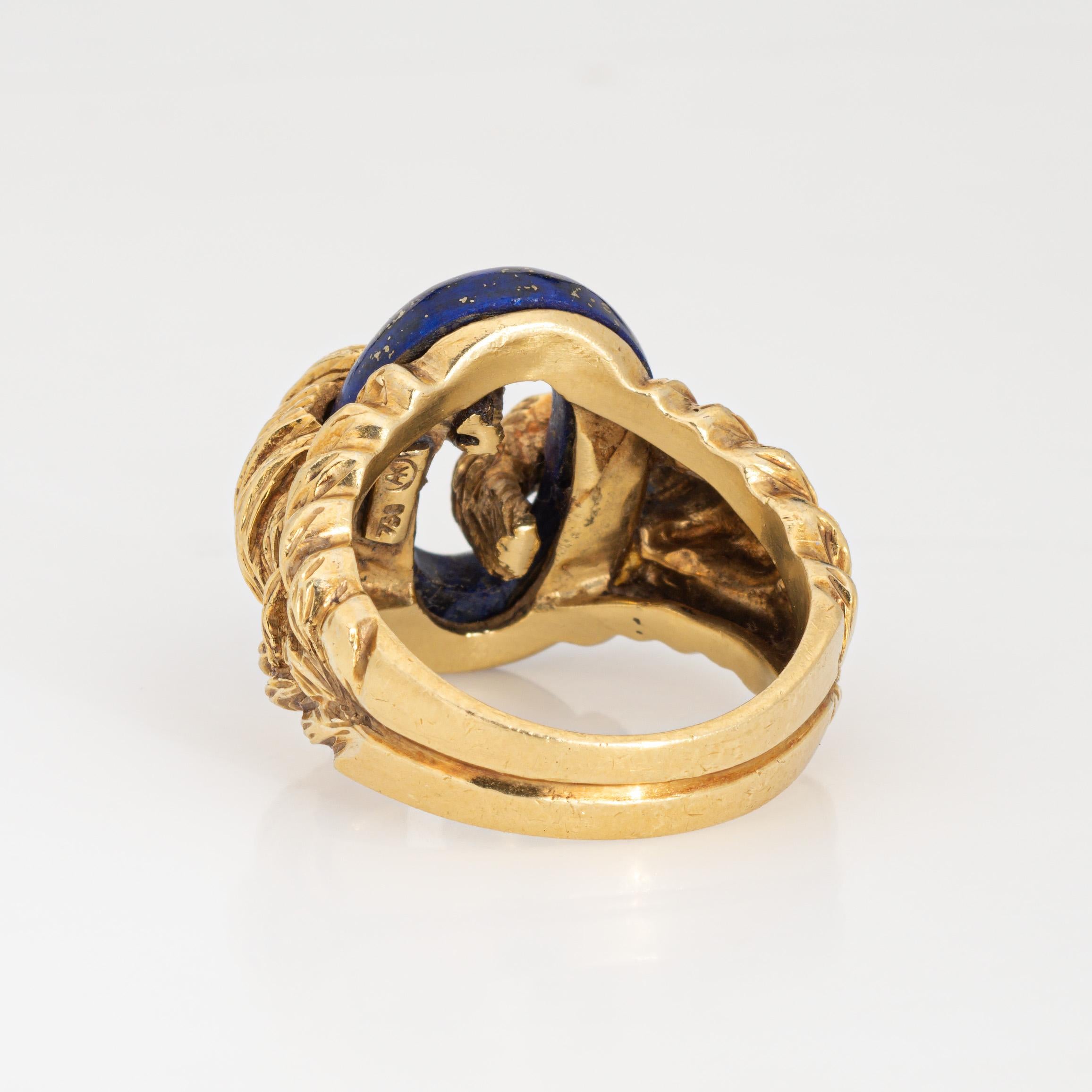 70s Lapis Lazuli Ring Oval Vintage 18k Yellow Gold Sz 6.75 Fine Estate Jewelry  In Good Condition For Sale In Torrance, CA