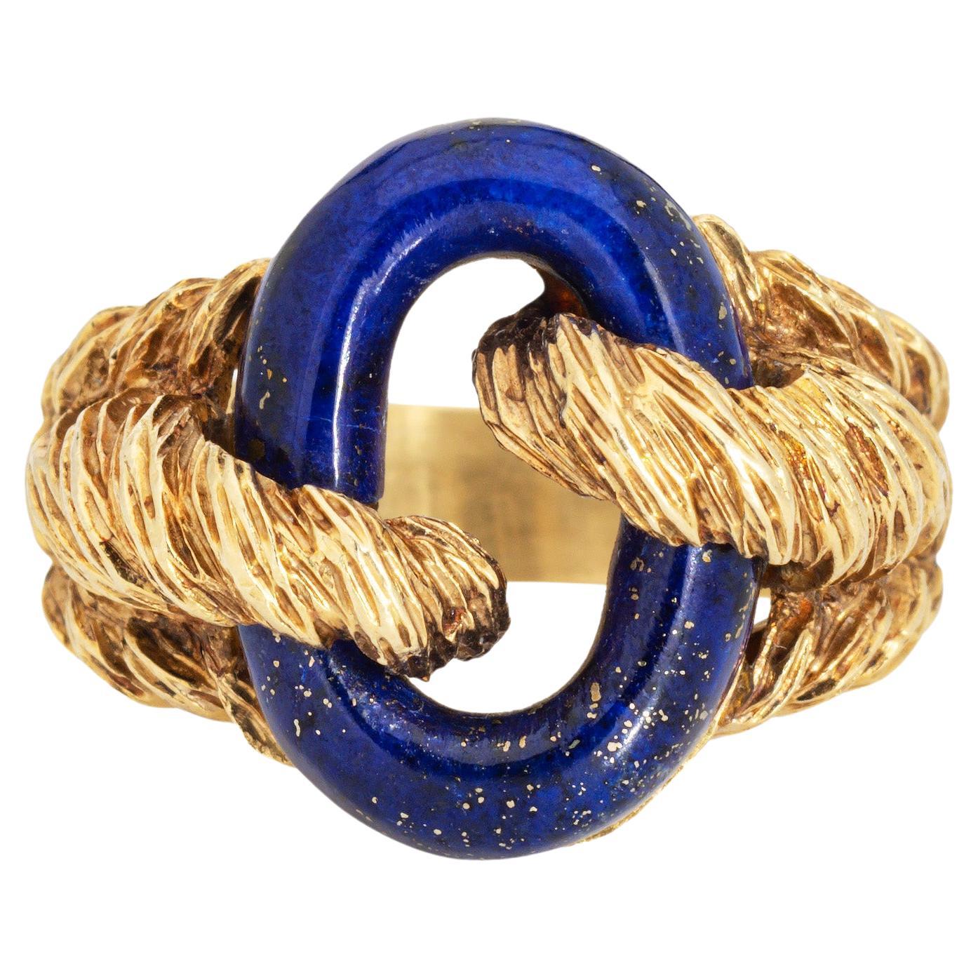70s Lapis Lazuli Ring Oval Vintage 18k Yellow Gold Sz 6.75 Fine Estate Jewelry 