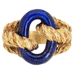 70s Lapis Lazuli Ring Oval Vintage 18k Yellow Gold Sz 6.75 Fine Estate Jewelry 