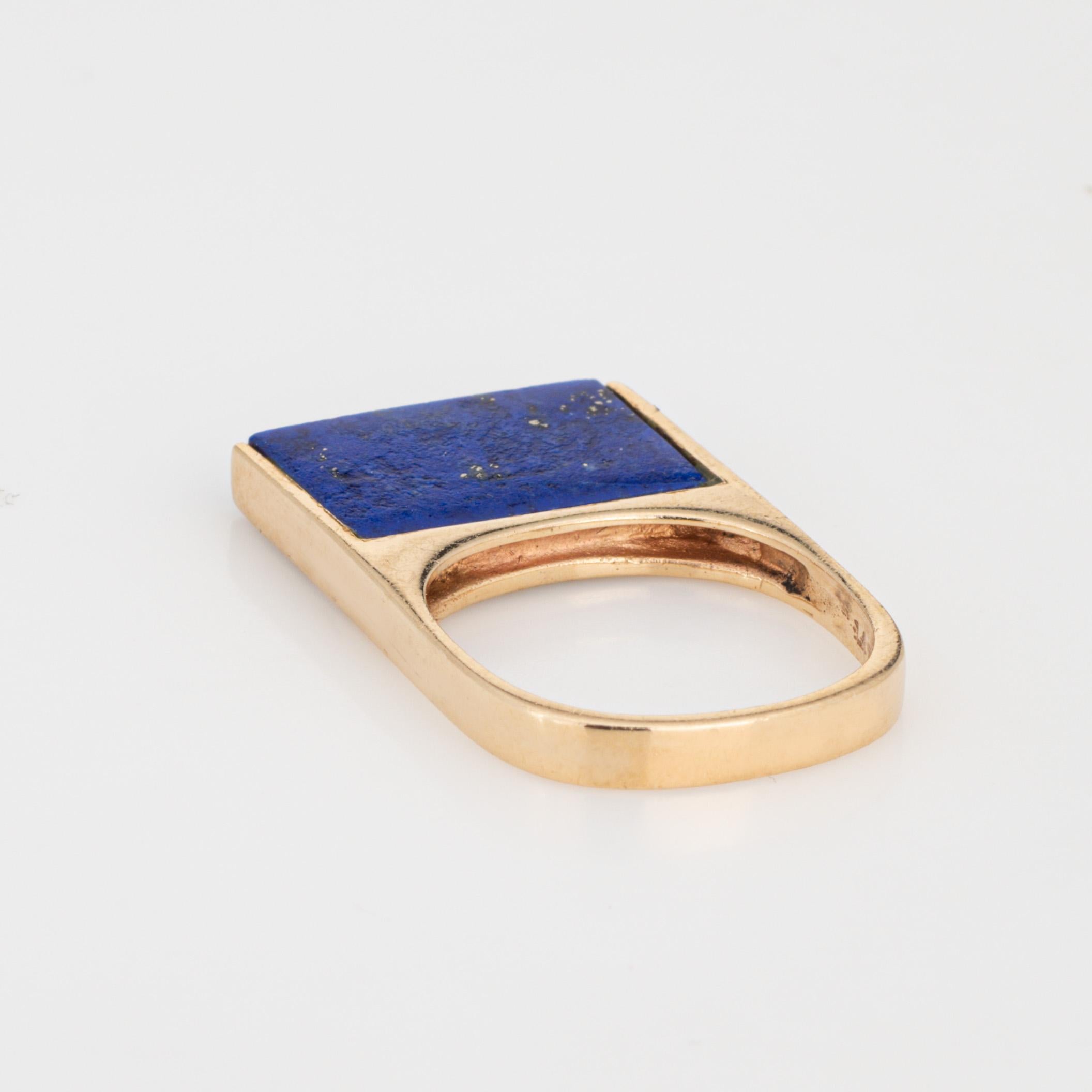 Modern 70s Lapis Lazuli Square Stacking Ring Vintage 14k Yellow Gold Sz 5 Band Jewelry