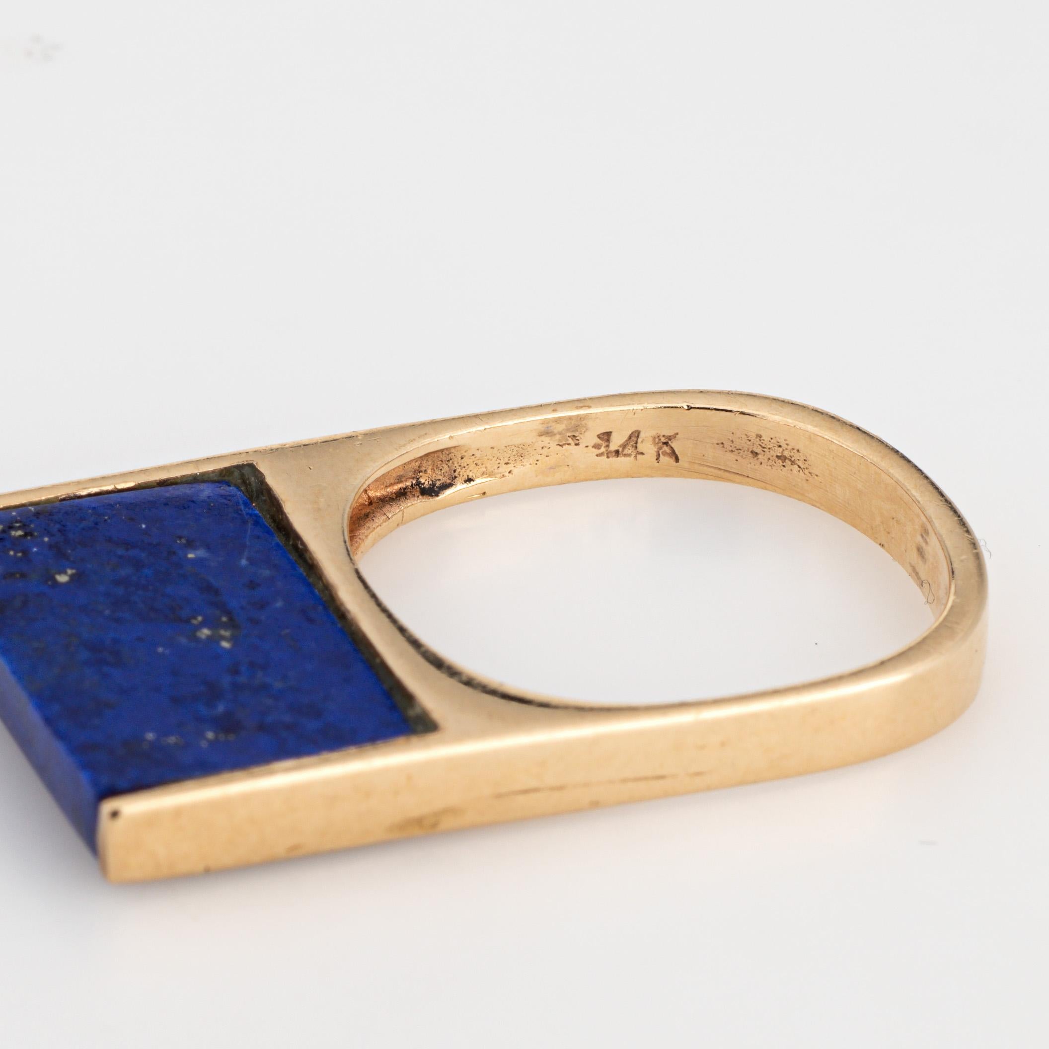 Cabochon 70s Lapis Lazuli Square Stacking Ring Vintage 14k Yellow Gold Sz 5 Band Jewelry