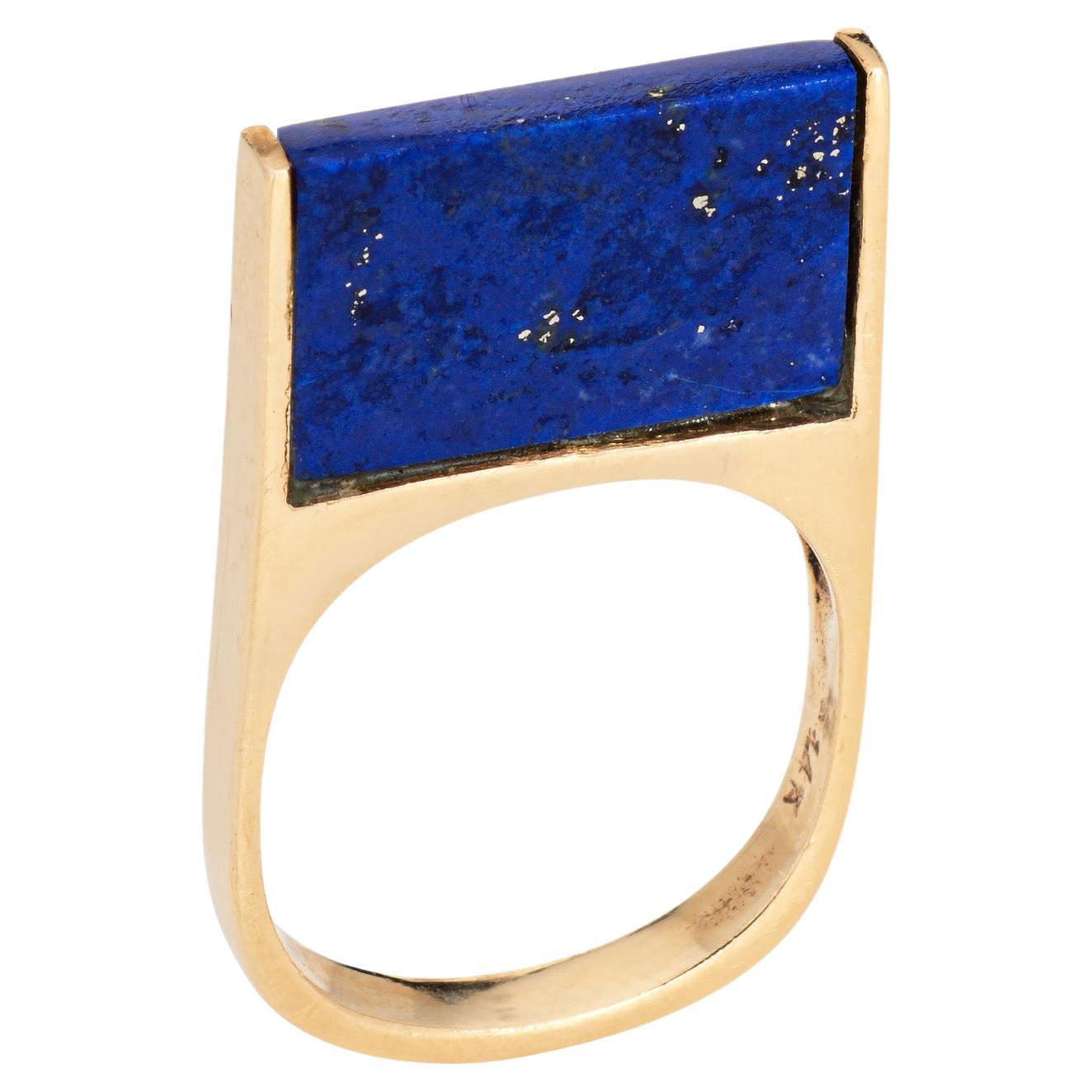 70s Lapis Lazuli Square Stacking Ring Vintage 14k Yellow Gold Sz 5 Band Jewelry