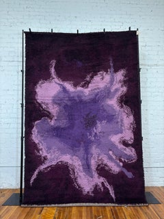 70's Light Purple Flower In Dark Purple Background UNUSED Mid Century Rya Rug