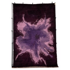 Retro 70's Light Purple Flower In Dark Purple Background UNUSED Mid Century Rya Rug