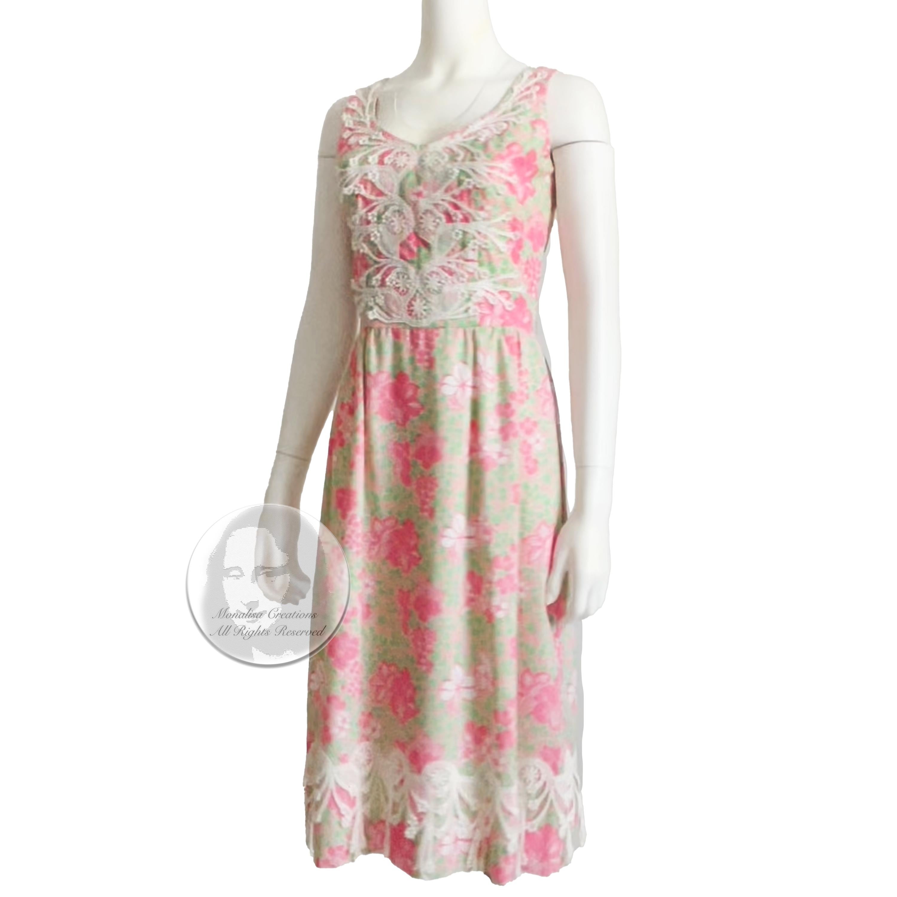 70er Jahre Lilly Pulitzer Kleid The Lilly Floral Scallop Print Spitzenbesatz Seltenes Vintage im Zustand „Gut“ im Angebot in Port Saint Lucie, FL