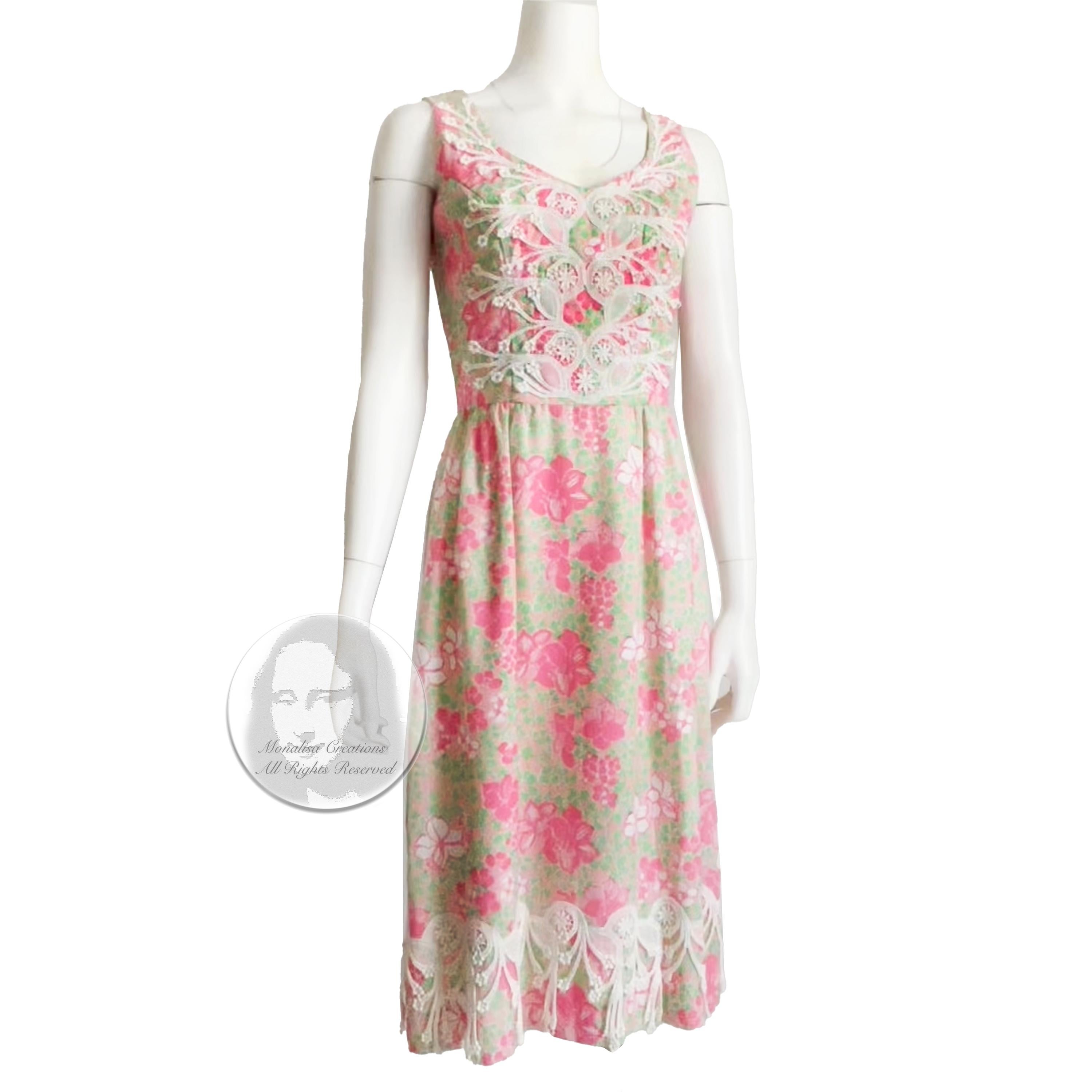 70er Jahre Lilly Pulitzer Kleid The Lilly Floral Scallop Print Spitzenbesatz Seltenes Vintage für Damen oder Herren im Angebot
