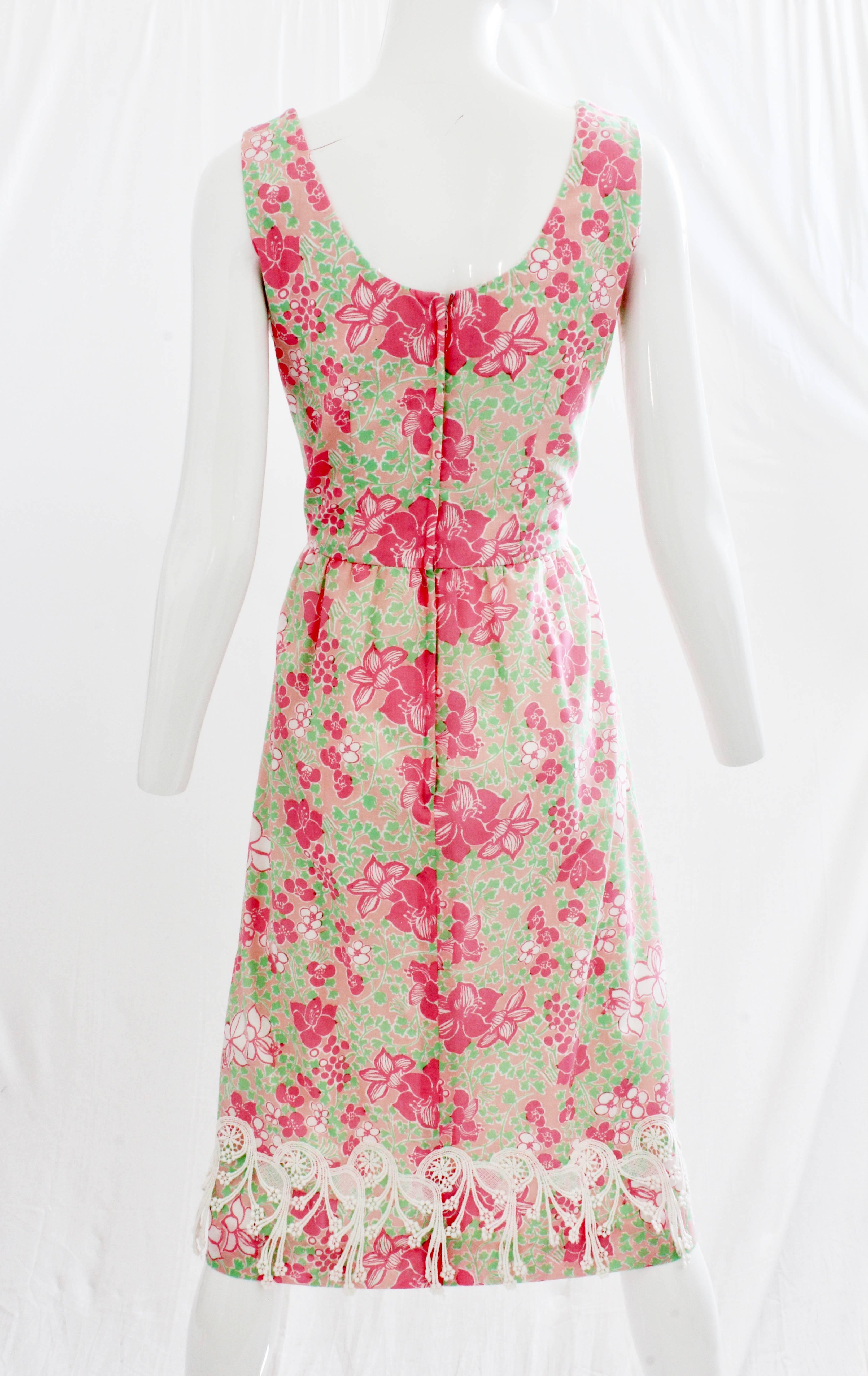 70er Jahre Lilly Pulitzer Kleid The Lilly Floral Scallop Print Spitzenbesatz Seltenes Vintage im Angebot 2