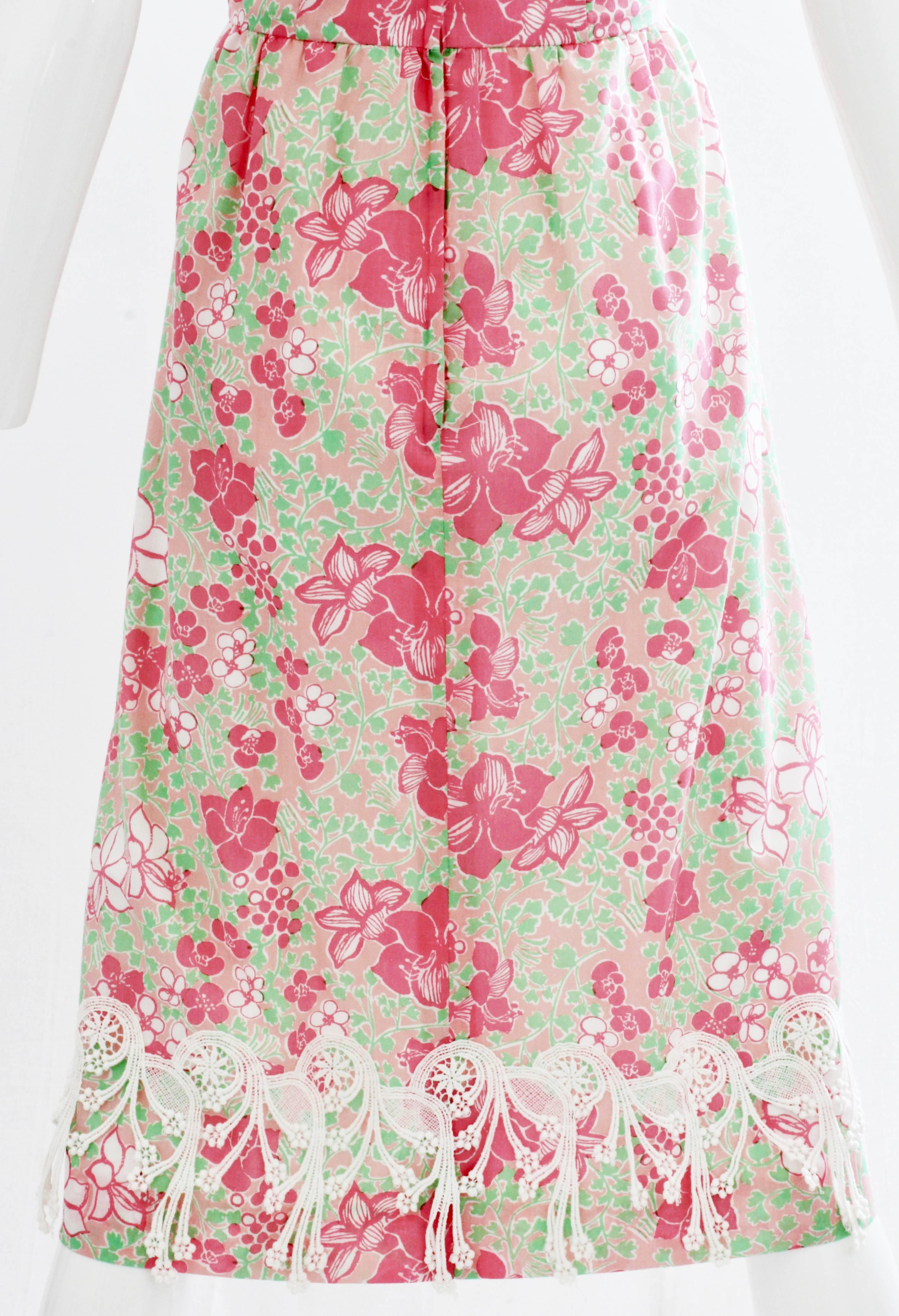 70er Jahre Lilly Pulitzer Kleid The Lilly Floral Scallop Print Spitzenbesatz Seltenes Vintage im Angebot 3