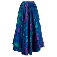 70s Livio De Simone blue cotton midi paneled skirt with abstract fantasy
