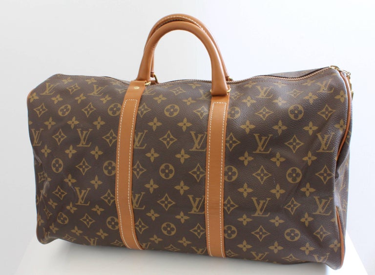 70s Louis Vuitton Monogram Keepall Travel Duffle Bag French Company 45cm Rare For Sale at 1stdibs